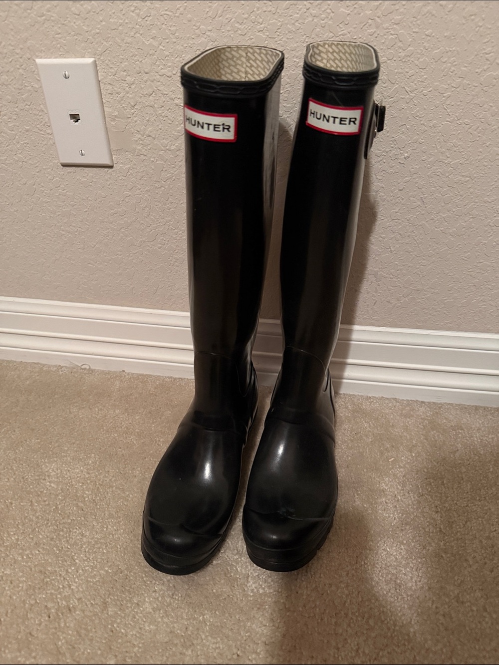 Hunter Gloss Black Tall Rain Boots with Logo